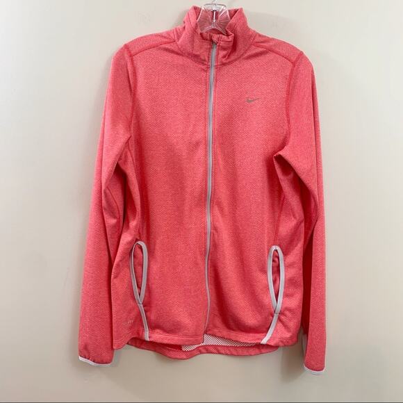 Nike Dri-Fit Red Zip-Up Jacket Gray Trim Detail - Picture 1 of 12